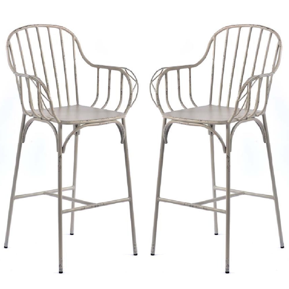 Carla Vintage White Aluminium Outdoor Bar Chairs In Pair