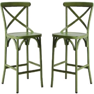 Cayuga Vintage Green Aluminium Outdoor Bar Chairs In Pair