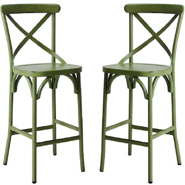 Cayuga Vintage Green Aluminium Outdoor Bar Chairs In Pair