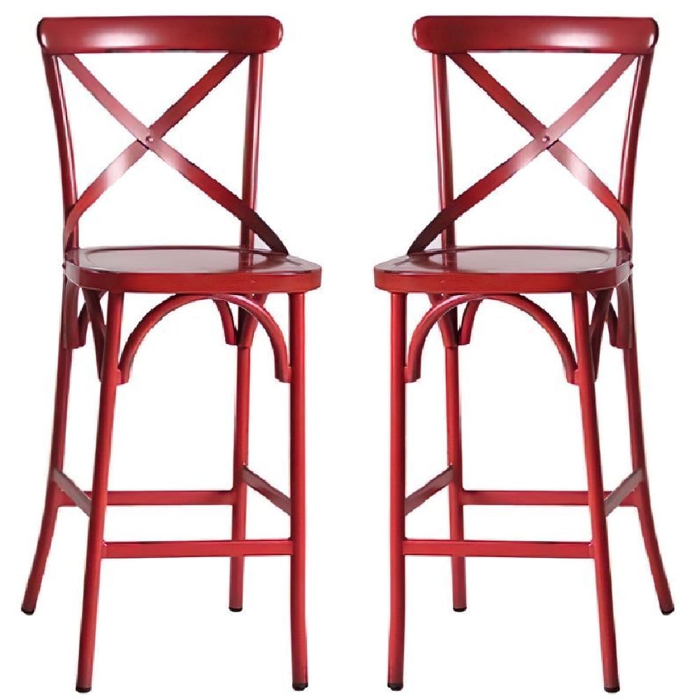 Cayuga Vintage Red Aluminium Outdoor Bar Chairs In Pair