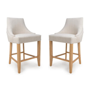 Clifton Linen Fabric Counter Bar Chairs With Oak Legs In Pair