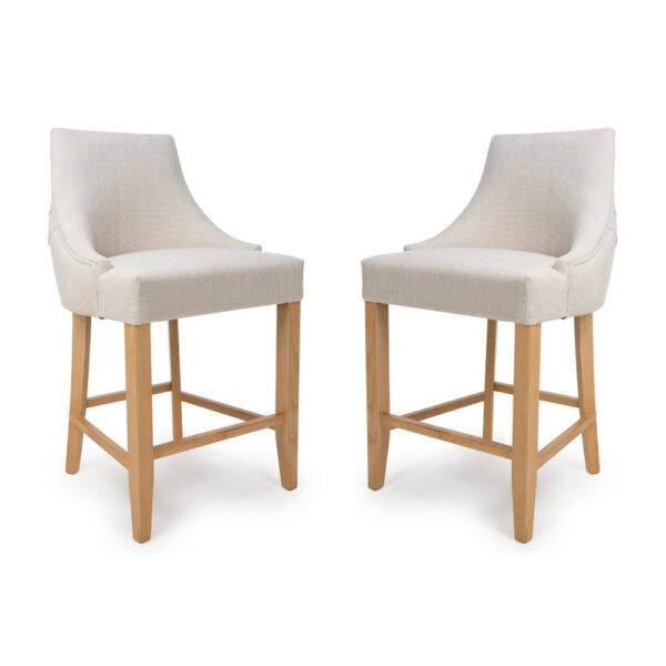 Clifton Linen Fabric Counter Bar Chairs With Oak Legs In Pair
