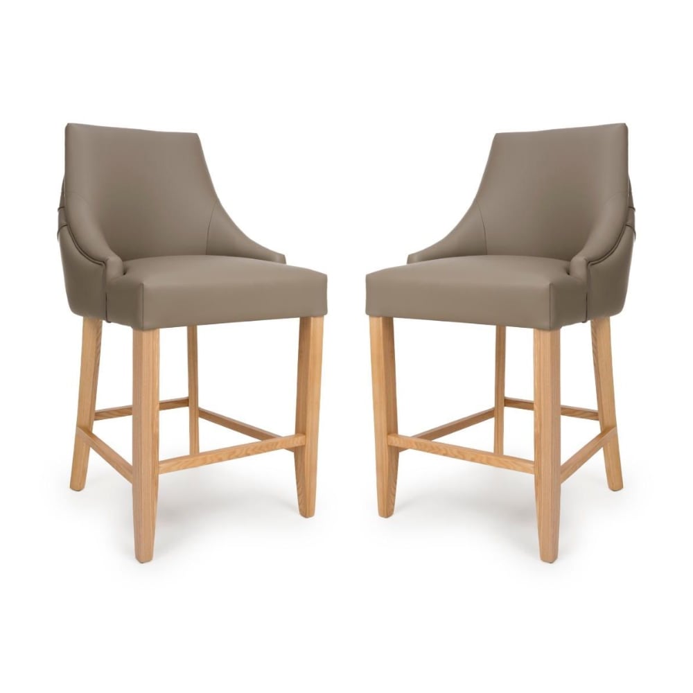 Clifton Taupe Faux Leather Counter Bar Chairs In Pair