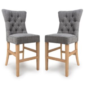 Elyria Grey Fabric Bar Chairs With Oak Legs In Pair