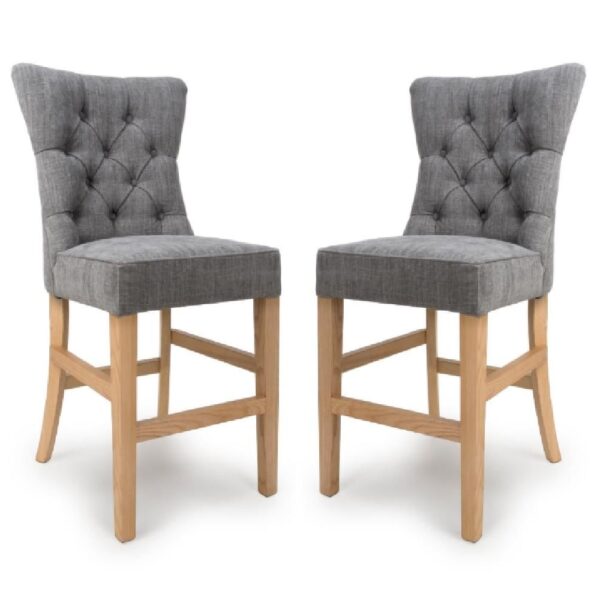 Elyria Grey Fabric Bar Chairs With Oak Legs In Pair