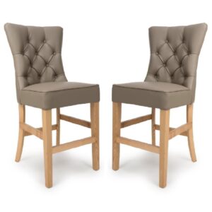 Elyria Taupe PU Leather Bar Chairs With Oak Legs In Pair