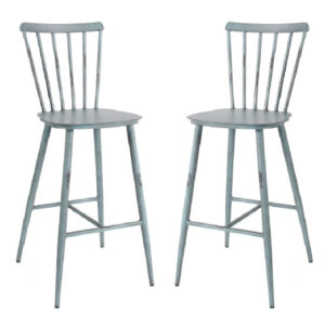 Piper Vintage Blue Outdoor Aluminium Bar Chairs In Pair