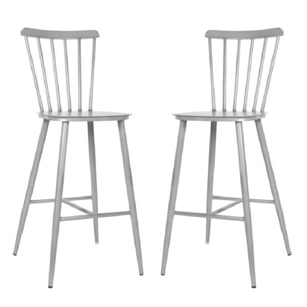 Piper Vintage Grey Outdoor Aluminium Bar Chairs In Pair