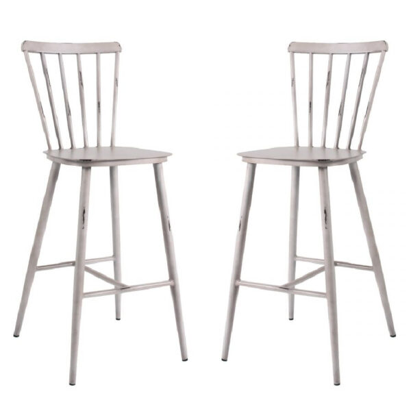 Piper Vintage White Outdoor Aluminium Bar Chairs In Pair