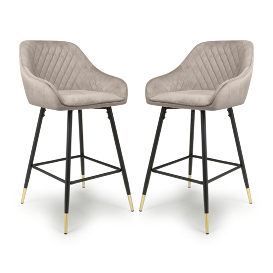 Sedona Mink Velvet Bar Stools With Metal Legs In Pair