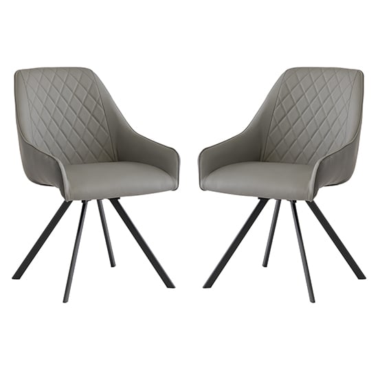 Sierra Light Grey Faux Leather Dining Chairs Swivel In Pair