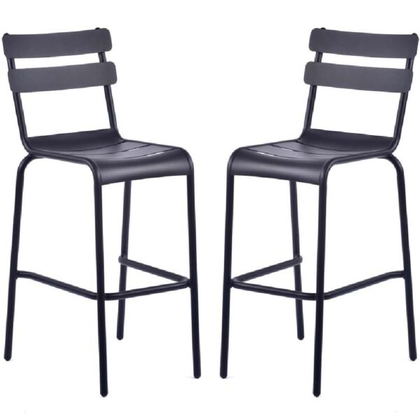 Amarillo Black Aluminium Outdoor Bar Chairs In Pair