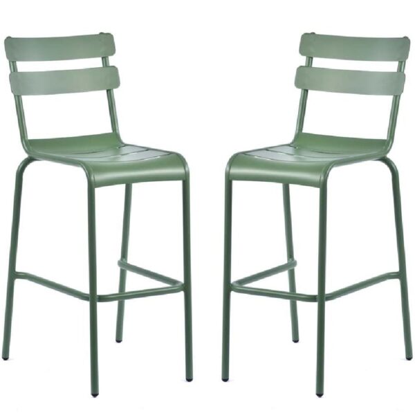 Amarillo Olive Green Aluminium Outdoor Bar Chairs In Pair