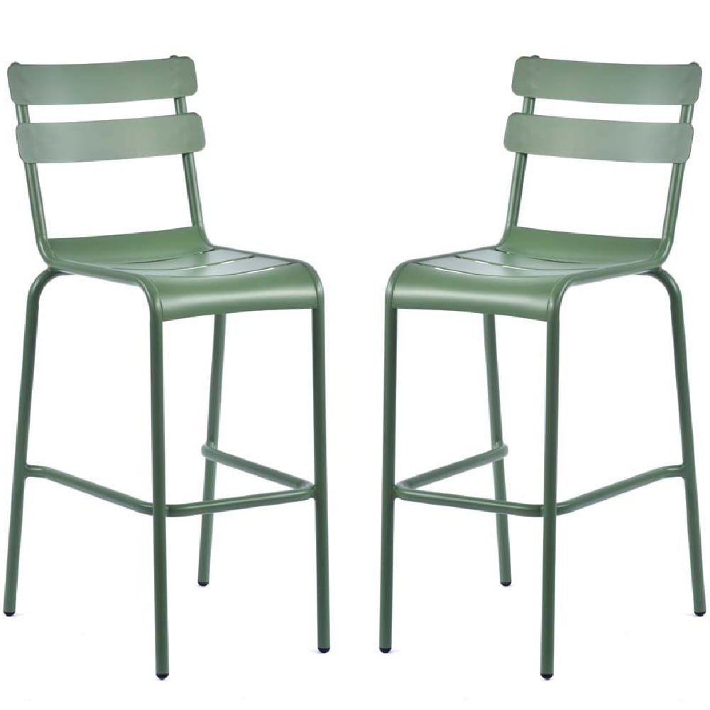 Amarillo Olive Green Aluminium Outdoor Bar Chairs In Pair