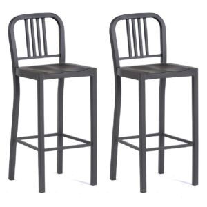 Antioch Gun Grey Metal Bar Chairs In Pair