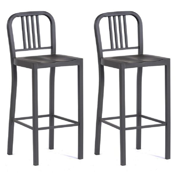 Antioch Gun Grey Metal Bar Chairs In Pair