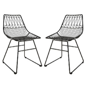 Auckland Black Metal Bistro Dining Chairs In Pair