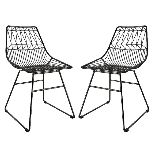 Auckland Black Metal Bistro Dining Chairs In Pair