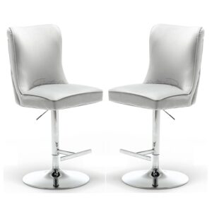 Bellvue Light Grey Velvet Bar Stools With Chrome Base In Pair