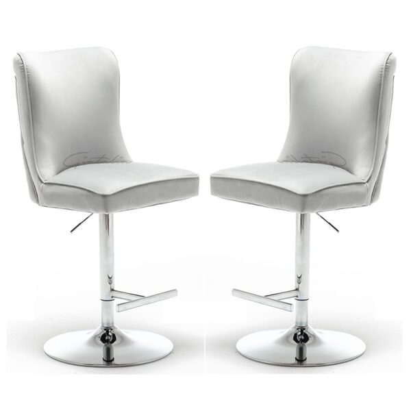 Bellvue Light Grey Velvet Bar Stools With Chrome Base In Pair
