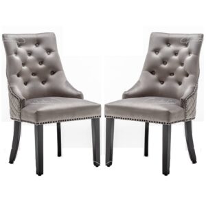 Camarillo Light Grey Velvet Dining Chairs With Black Legs In Pair
