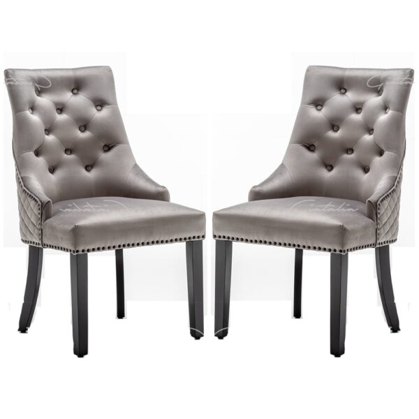 Camarillo Light Grey Velvet Dining Chairs With Black Legs In Pair