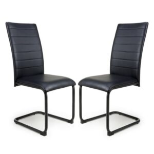 Clisson Black Leather Dining Chairs With Metal Legs In Pair