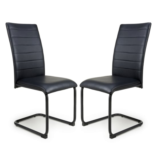 Clisson Black Leather Dining Chairs With Metal Legs In Pair