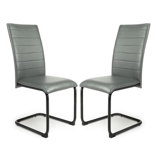 Clisson Grey Leather Dining Chairs With Metal Legs In Pair