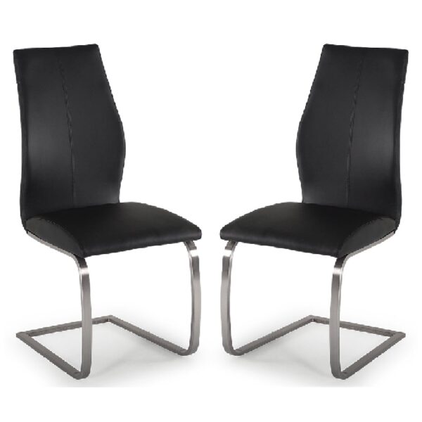 Ithaca Black Faux Leather Dining Chairs With Chrome Base In Pair