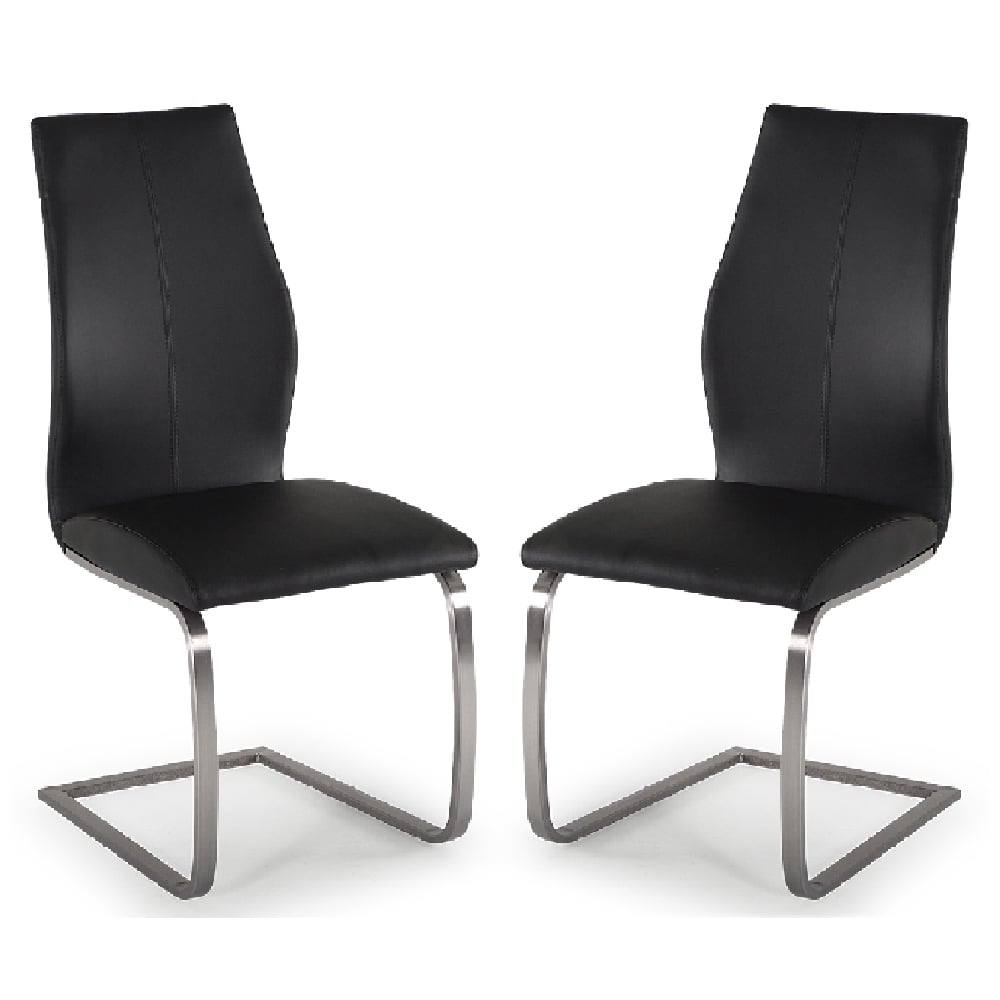 Ithaca Black Faux Leather Dining Chairs With Chrome Base In Pair