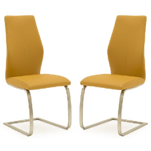 Ithaca Pumpkin Faux Leather Dining Chairs Chrome Base In Pair