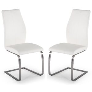 Ithaca White Faux Leather Dining Chairs With Chrome Base In Pair