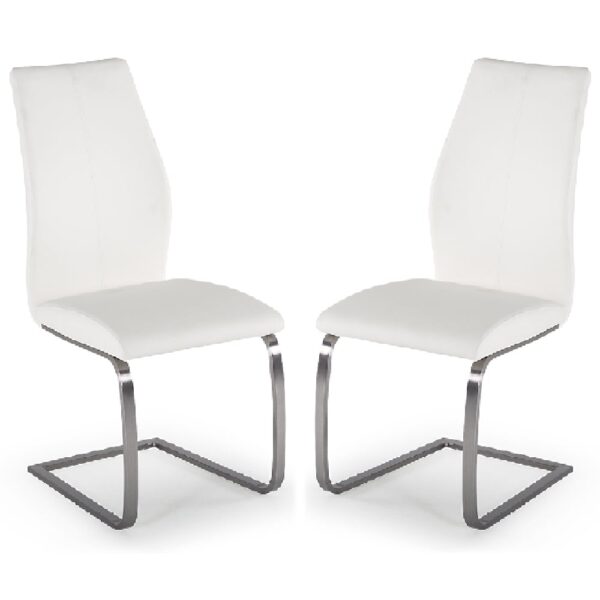 Ithaca White Faux Leather Dining Chairs With Chrome Base In Pair