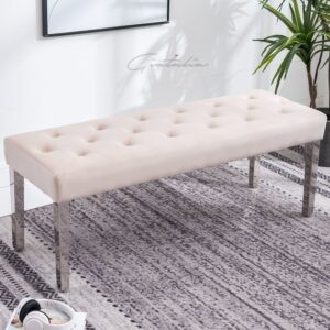 Kinston Velvet Dining Bench With Steel Legs In Cream