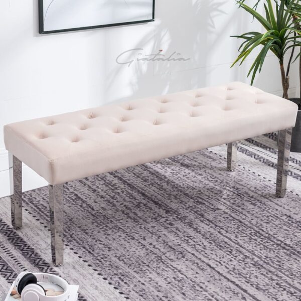 Kinston Velvet Dining Bench With Steel Legs In Cream