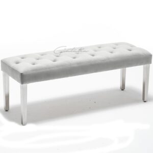 Kinston Velvet Dining Bench With Steel Legs In Dove Grey