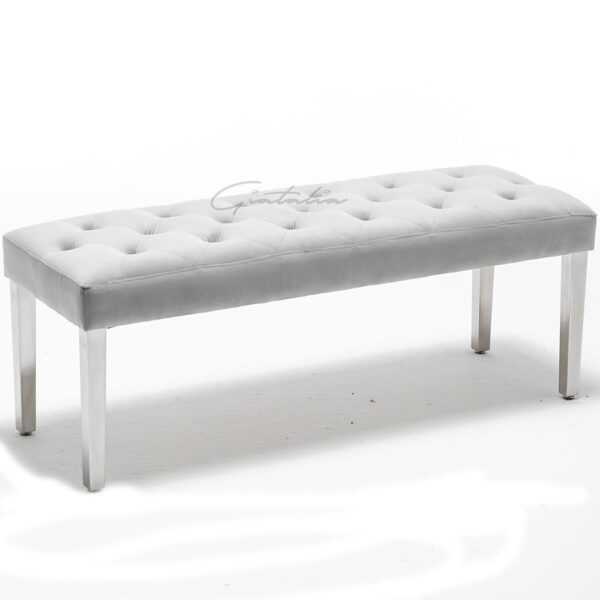 Kinston Velvet Dining Bench With Steel Legs In Dove Grey