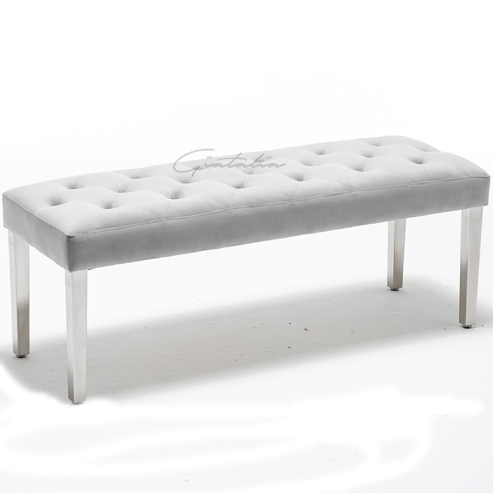 Kinston Velvet Dining Bench With Steel Legs In Dove Grey