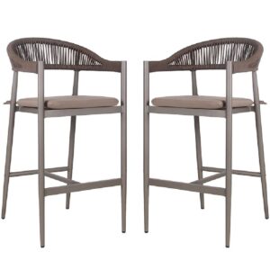 Nardo Taupe Weave Bar Chairs With Metal Frame In Pair