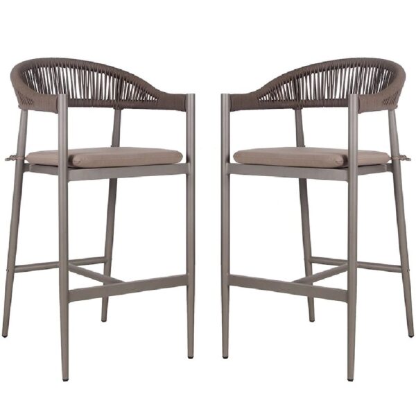 Nardo Taupe Weave Bar Chairs With Metal Frame In Pair