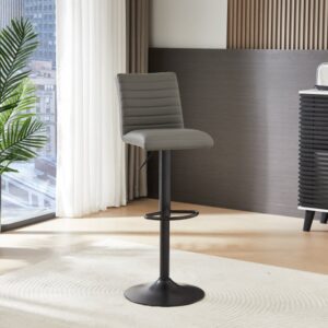 Ripple Faux Leather Bar Stool In Grey With Black Base
