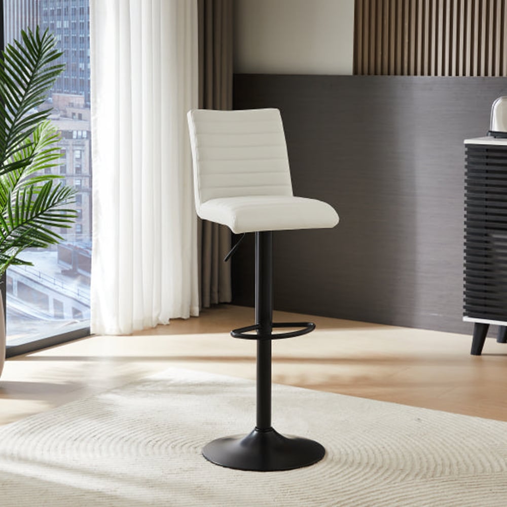 Ripple Faux Leather Bar Stool In White With Black Base