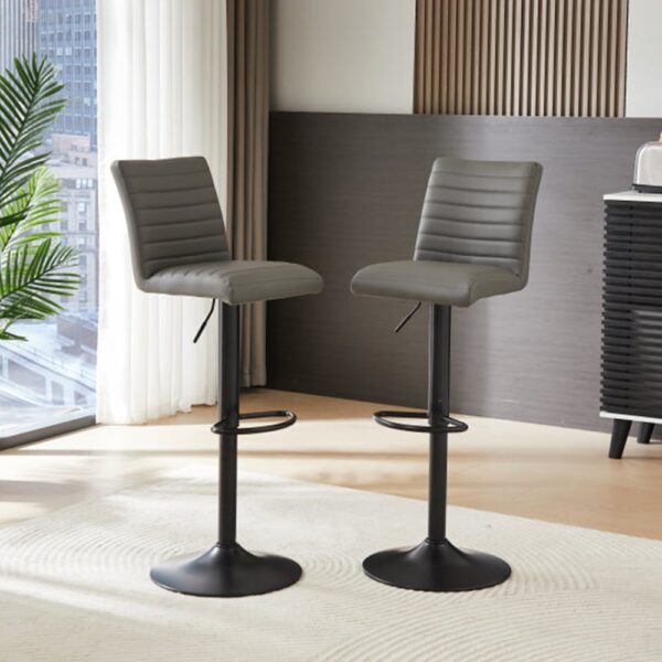 Ripple Grey Faux Leather Bar Stools With Black Base In Pair