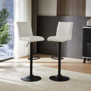 Ripple White Faux Leather Bar Stools With Black Base In Pair
