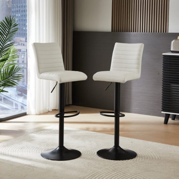 Ripple White Faux Leather Bar Stools With Black Base In Pair