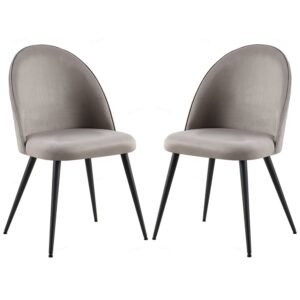 Zebulon Grey Velvet Dining Chairs With Black Legs In Pair