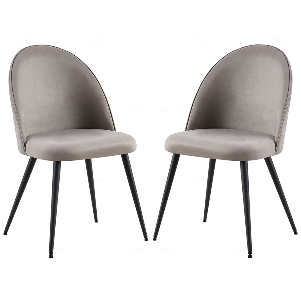 Zebulon Grey Velvet Dining Chairs With Black Legs In Pair