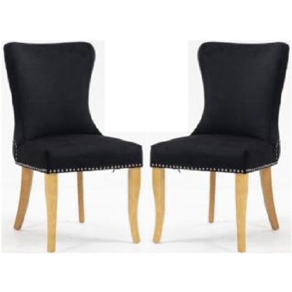 Arvada Jet Black Velvet Dining Chairs With Oak Legs In Pair