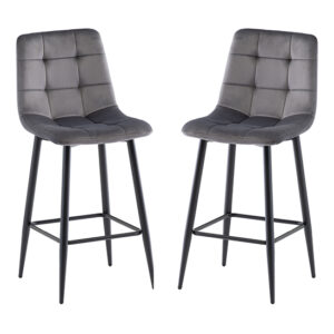 Belva Grey Velvet Fabric Counter Bar Stools In Pair